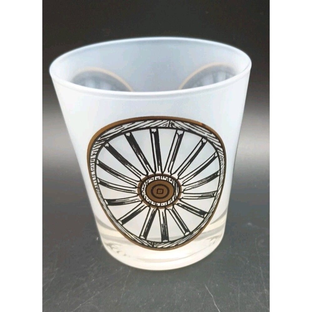 Vtg Frosted Wagon Wheel Rocks Glass Low Ball Western Replacement - Picture 2 of 5